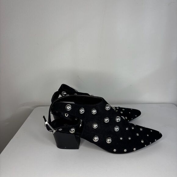 Qupid- Black Heels w/Ankle Straps & Silver Bubble Studs - Picture 5 of 7